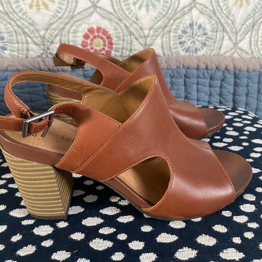 Clarks Tan Leather Heeled Sandals
